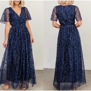 Baltic Born MarseilleEmbossed Maxi Dress Floral Tiered Romantic Blue